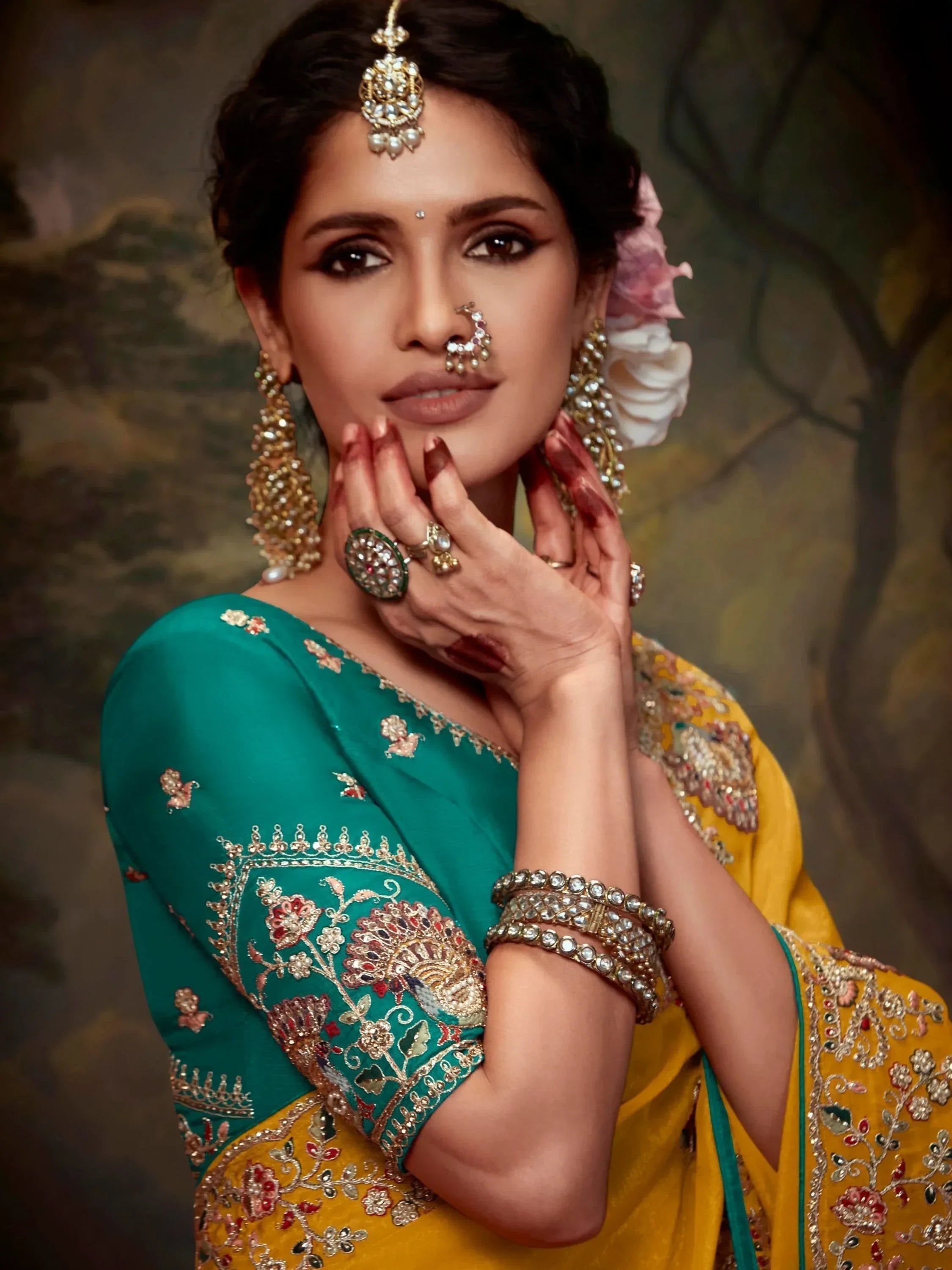Beautiful Yellow Embroidered Organza Event Wear Saree With Blouse