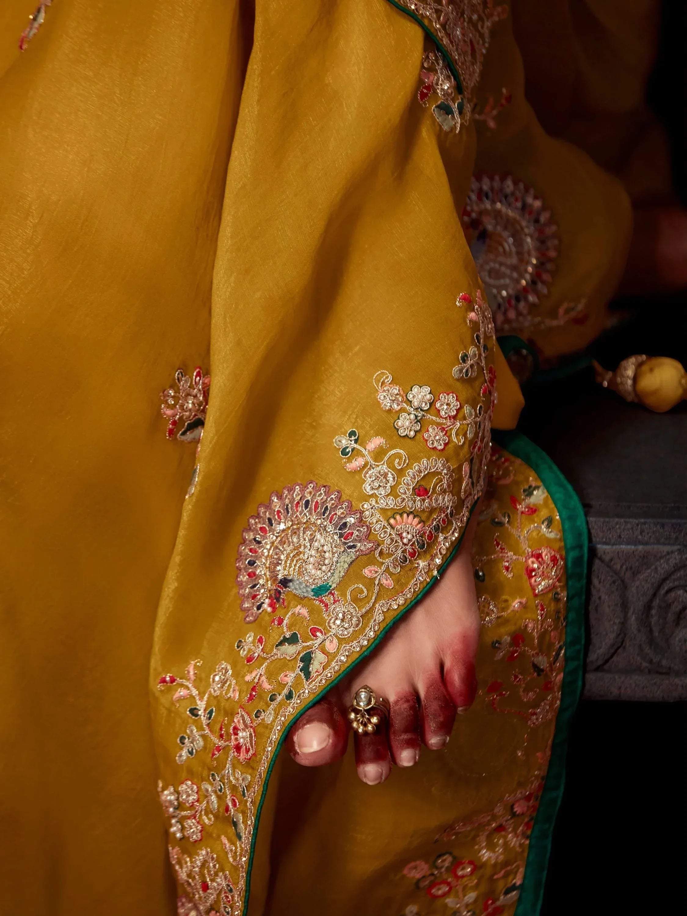 Beautiful Yellow Embroidered Organza Event Wear Saree With Blouse