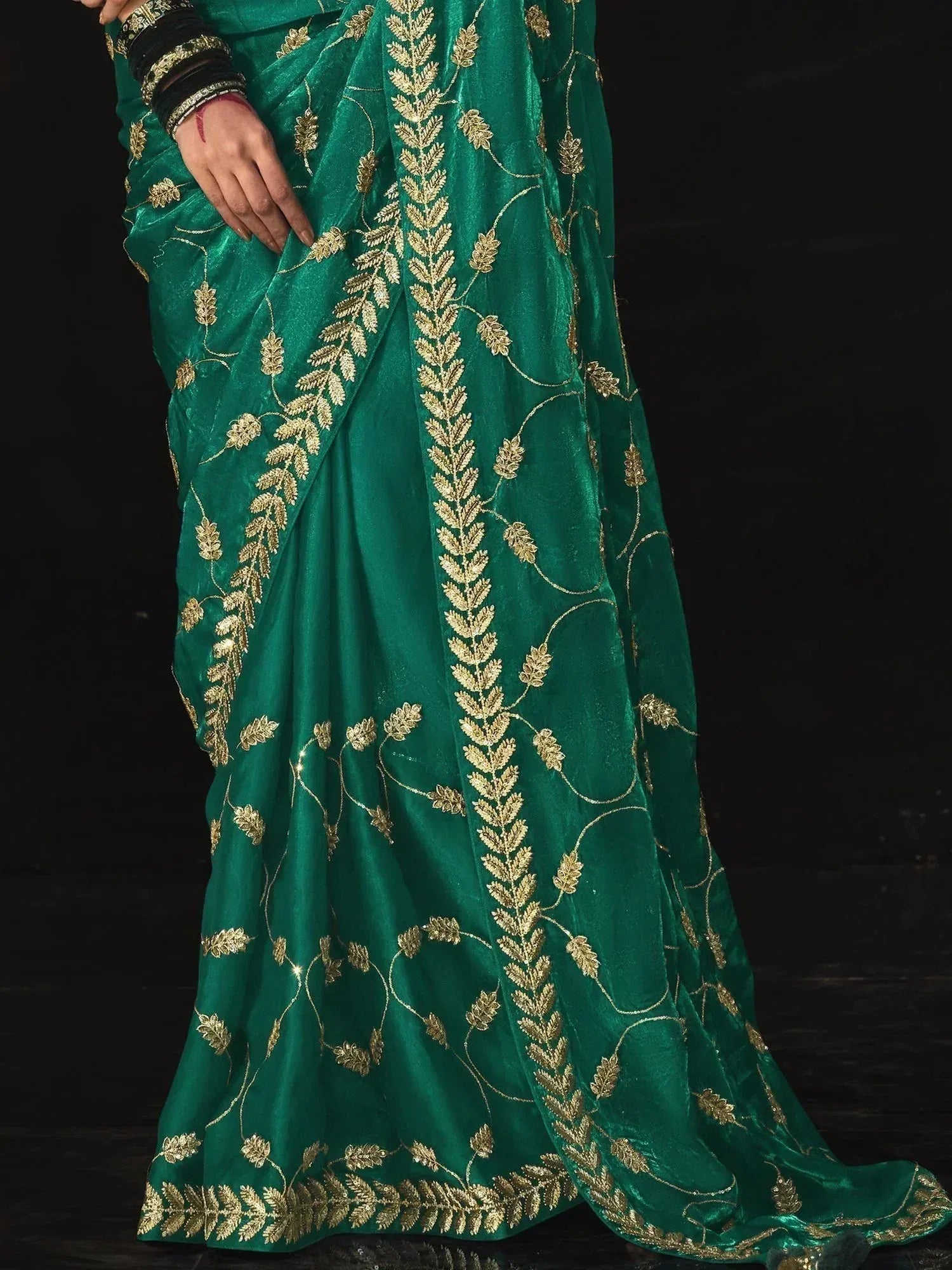 Alluring Teal Green Embroidered Silk Wedding Saree With Blouse