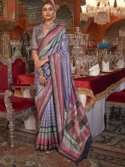 Precious Lavender Zari Weaving Silk Event Wear Saree With Blouse