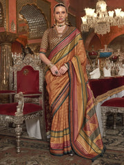 Lovely Burnt Orange Zari Weaving Silk Festival Wear Saree With Blouse