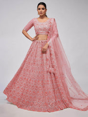 Precious Pink Heavy Sequins Net Bridesmaid Lehenga Choli With Dupatta