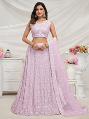 Stunning Mauve Sequins Net Reception Wear Lehenga Choli With Dupatta