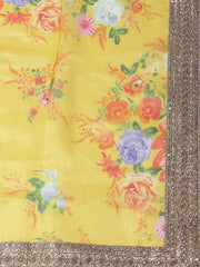 Yellow & Orange Printed Semi-Stitched Myntra Lehenga & Unstitched Blouse with Dupatta