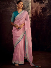 Incredible Light Pink Banglory Silk Party Wear Saree With Blouse