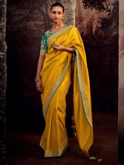 Lovely Yellow Banglory Silk Party Wear Saree With Blouse