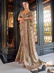 Beautiful Brown Digital Printed Silk Festival Wear Saree With Blouse