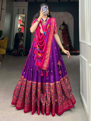 Majestic Purple Foil Work Tussar Silk Festival Wear Lehenga Choli