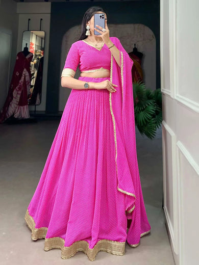 Enchanting Pink Digital Printed Georgette Function Wear Lehenga Choli