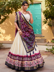 Adorable White & Purple Patola Printed Silk Function Wear Lehenga Choli