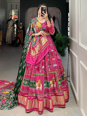 Precious Pink Digital Printed Gaji Silk Festival Wear Lehenga Choli