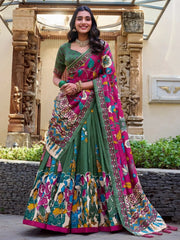 Lovable Mehendi Green Kalamkari Print Tussar Silk Lehenga With Blouse - Ethnic Plus In