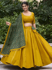 Lovable Mustard Mirror Work Navratri Wear Lehenga Choli With Dupatta - Ethnic Plus In