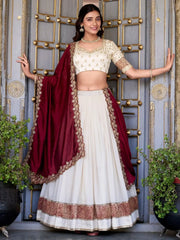 Lovable Off - White Zari Weaving Border Vichitra Silk Half Saree Lehenga - Ethnic Plus In