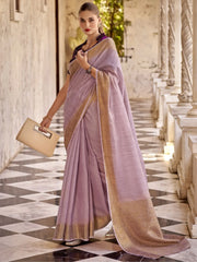 Lovable Lilac Zari Weaving Tissue Silk Function Wear Saree With Blouse