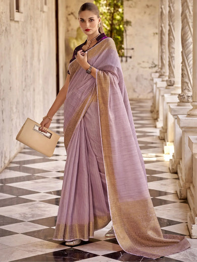 Lovable Lilac Zari Weaving Tissue Silk Function Wear Saree With Blouse