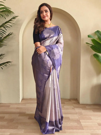 Lovely Blue Silk Zari Weaving Saree With Blouse - Ethnic Plus In