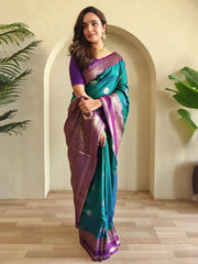 Lovely Blue Silk Zari Weaving Traditional Saree With Blouse - Ethnic Plus In