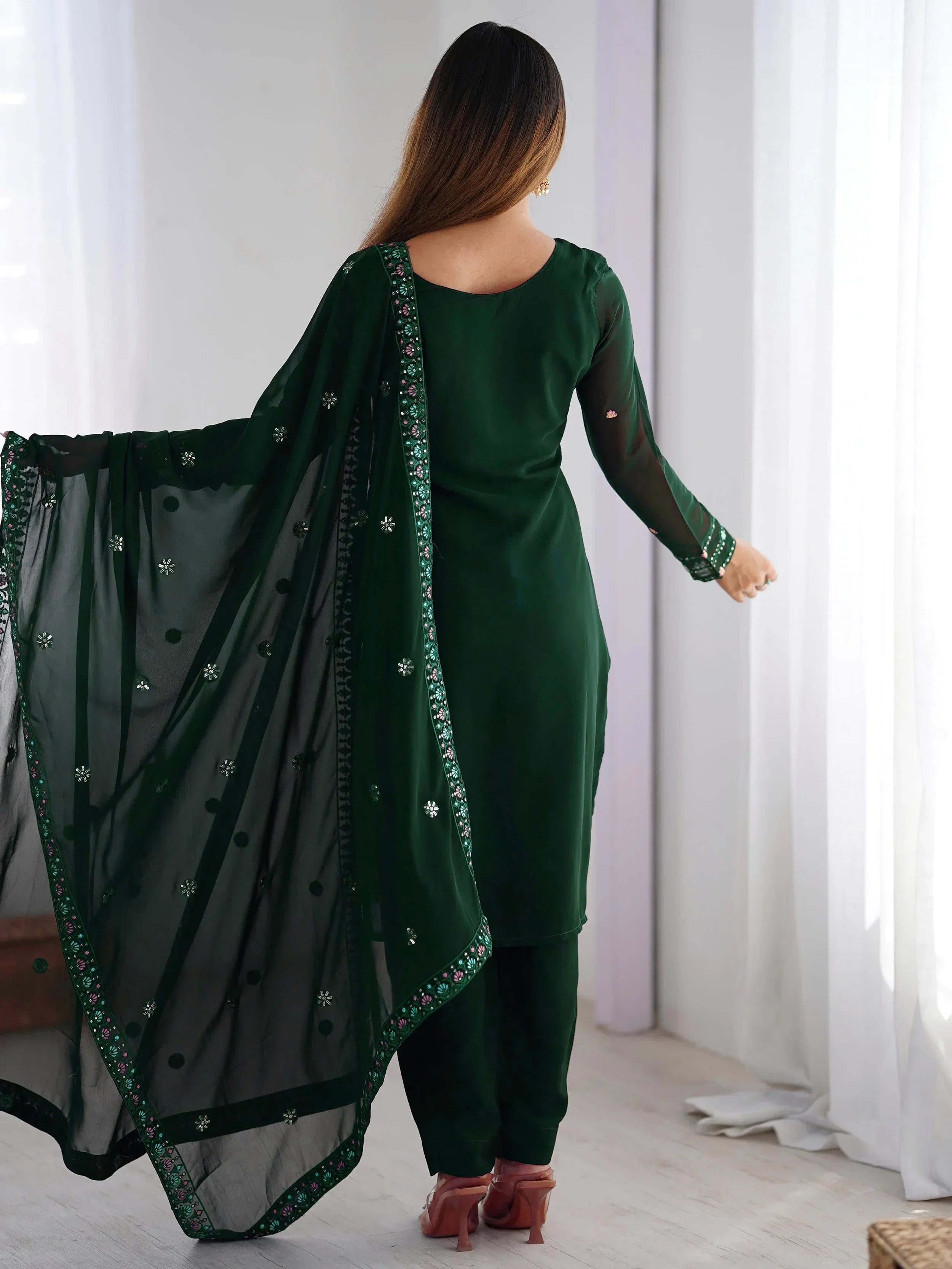 Lovely Green Thread Embroidered Festival Wear Pant Suit - Ethnic Plus In