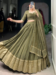 Lovely Mehendi Green Zari Weaving Chanderi Silk Mehendi Wear Lehenga Choli - Ethnic Plus In