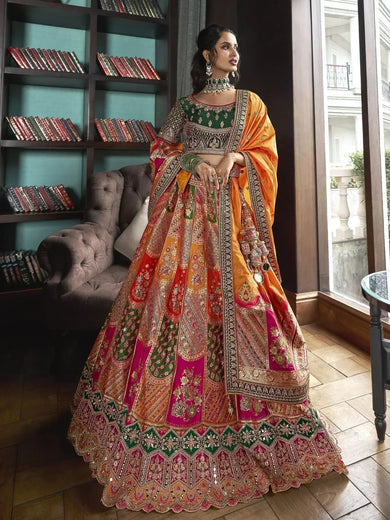 Lovely Multi Color Embroidered Silk Wedding Lehenga Choli With Dupatta - Ethnic Plus In