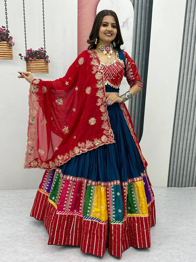 Lovely Navy Blue Pure Cotton Sequins Navratri Wear Lehenga Choli - Ethnic Plus In