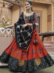 Lovely Orange Embroidered Rayon Navratri Lehenga Choli With Dupatta - Ethnic Plus In