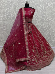 Lovely Pink Embroidered Net Bridal Lehenga Choli With Double Dupatta - Ethnic Plus In