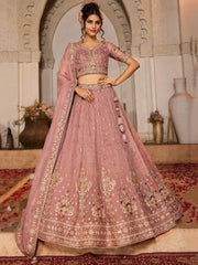 Lovely Pink Embroidered Tissue Silk Pastel Lehenga Choli With Dupatta - Ethnic Plus In