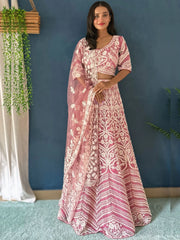 Lovely Pink Pearl Work Net Wedding Wear Lehenga Choli With Dupatta - Ethnic Plus In