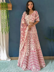 Lovely Pink Pearl Work Net Wedding Wear Lehenga Choli With Dupatta - Ethnic Plus In