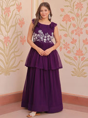 Lovely Purple Georgette Beads Embroidered Festival Wear Gown - Ethnic Plus In