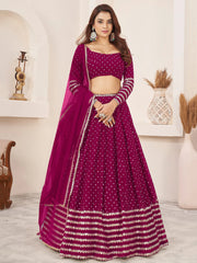 Lovely Rani Pink Color Sequins Georgette Function Wear Lehenga Choli - Ethnic Plus In