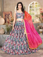 Lovely Sea Green Digital Printed Organza Sangeet Wear Lehenga Choli - Ethnic Plus In