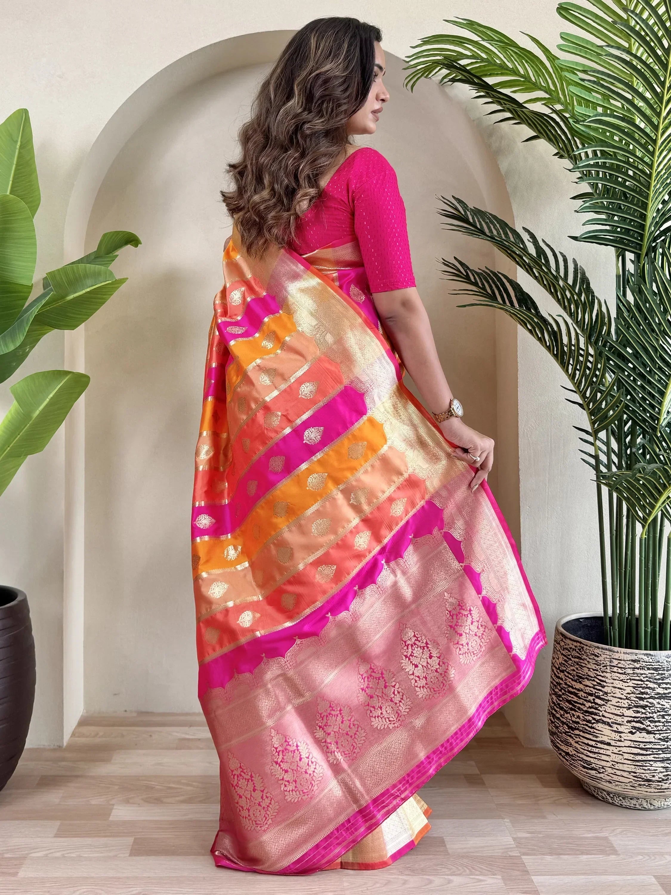 Lovely Multi-Color Zari Weaving Banarasi Silk Festival Wear Saree