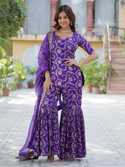Awesome Purple Zari Weaving Jacquard Festival Wear Sharara Suit