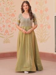 Precious Pista Green Bead Work Organza Festive Wear Gown