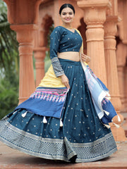 Alluring Blue Sequins Silk Traditional Lehenga Choli With Dupatta