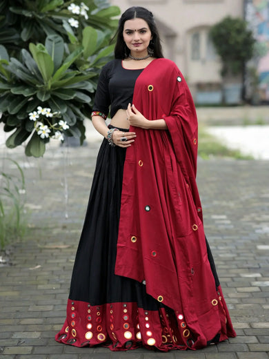 Enchanting Black Mirror Work Rayon Navaratri Wear Lehenga Choli