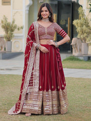 Fascinating Maroon Embroidered Georgette Wedding Wear Lehenga Choli