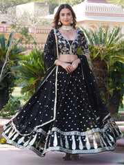 Incredible Black Sequins Georgette Reception Wear Lehenga Choli