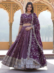 Bewitching Wine Sequins Jacquard Engagement Wear Lehenga Choli