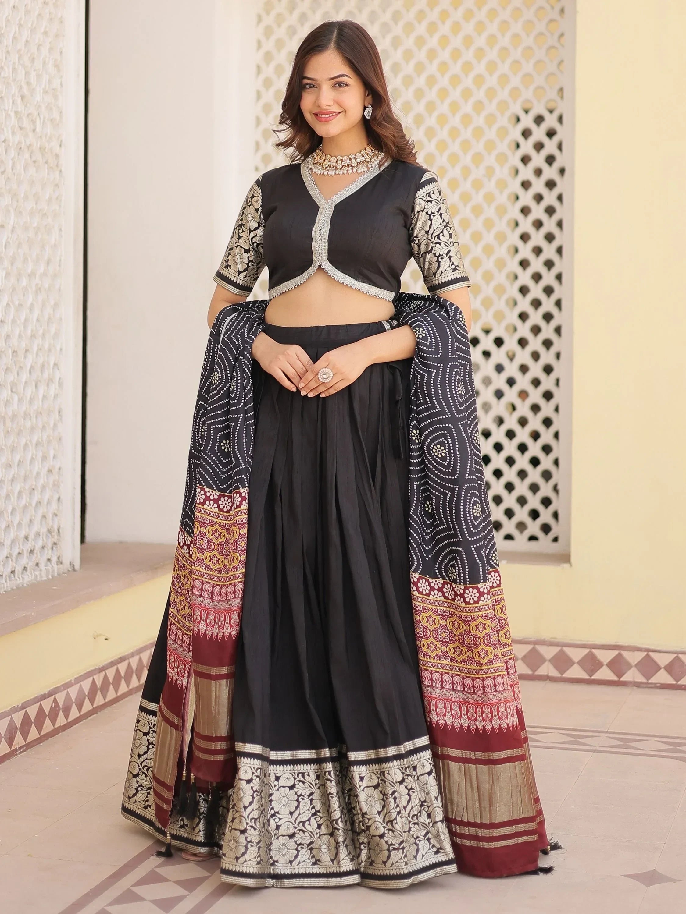 Captivating Black Jacquard Lehenga Choli With Gaji Silk Dupatta