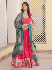 Gorgeous Pink Jacquard Traditional Lehenga Choli With Dupatta