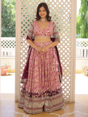 Adorable Pink Embroidered Jacquard Occasions Wear Lehenga Choli