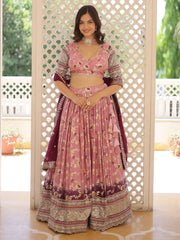 Adorable Pink Embroidered Jacquard Occasions Wear Lehenga Choli