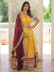 Lovely Yellow Sequins Jacquard Haldi Wear Lehenga Choli With Dupatta