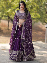 Adorable Purple Embroidered Georgette Designer Lehenga Choli