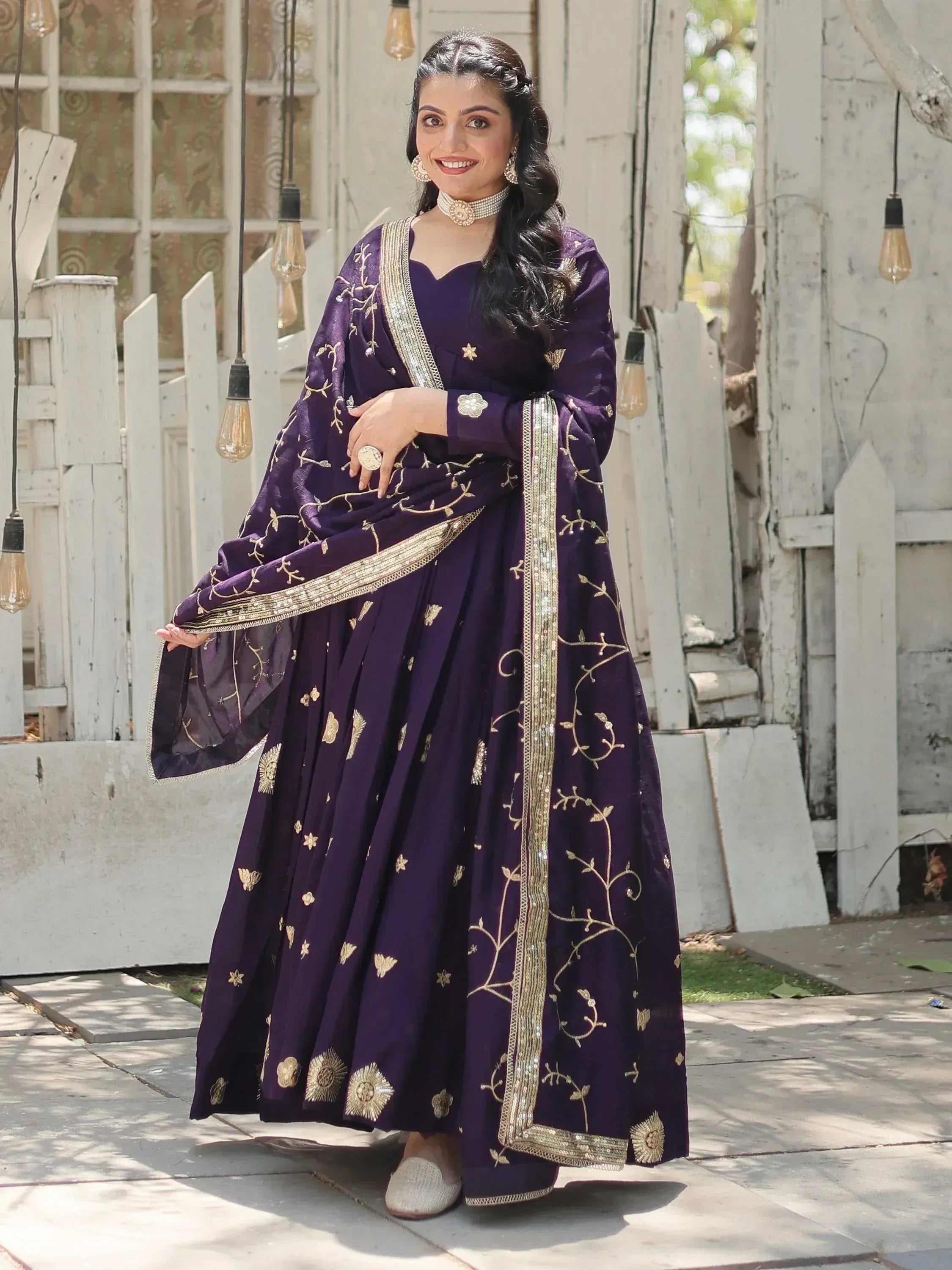 Purple designer lehenga choli with gold embroidery, perfect for Indian ethnic wear occasions