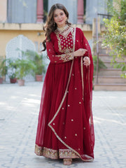 Enchanting Maroon Embroidered Georgette Festival Wear Gown